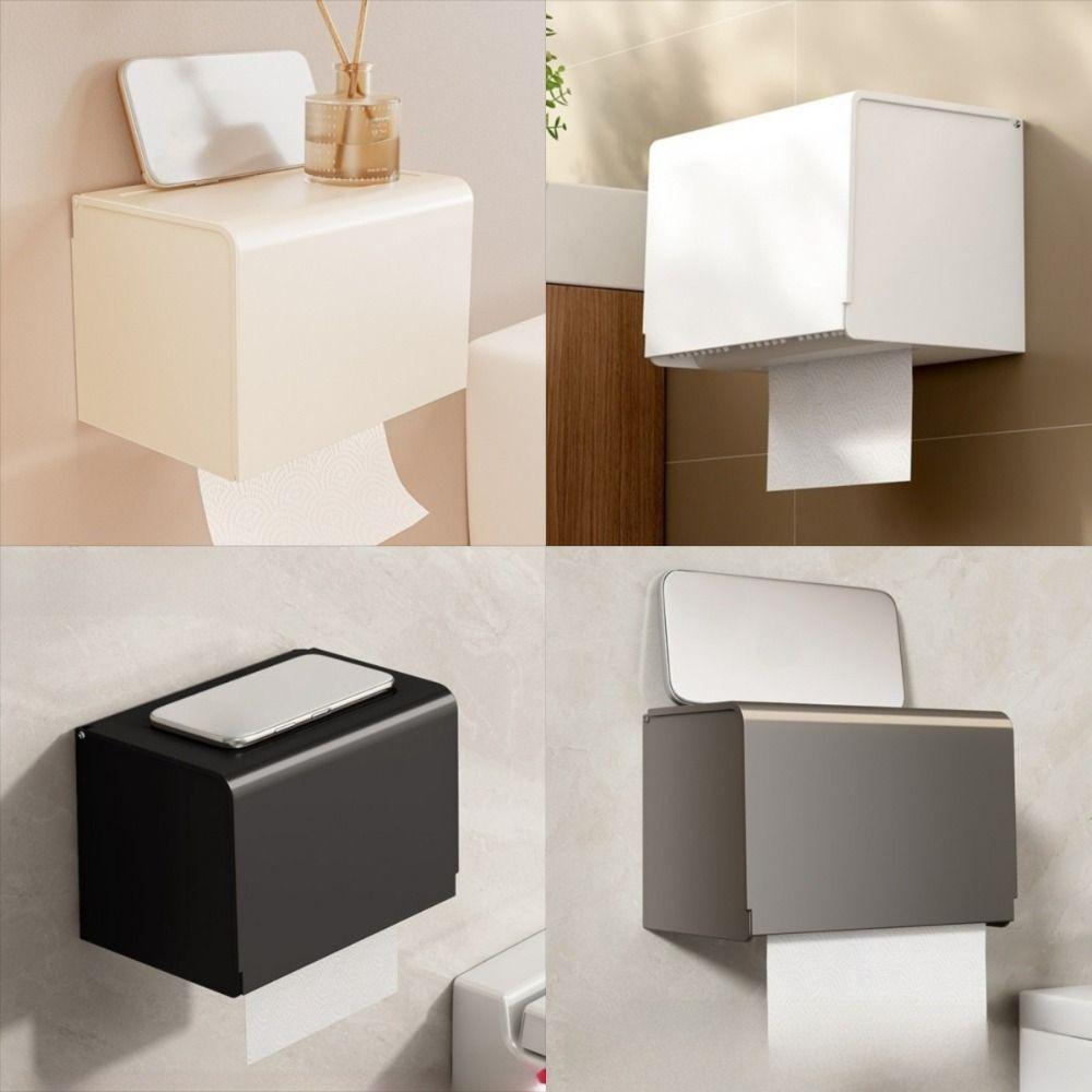Wall Mounted Toilet Paper Box Waterproof Storage Shelf Organizer Dust-proof Phone Holder  Office
