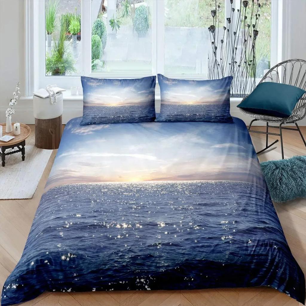 Ocean Wave Duvet Cover Set Beach With Foamy Waves Twin Bedding Set Polyester Sea Shore Holiday Theme Queen King Size Quilt Cover