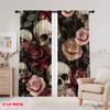 Flat Printing Curtains Gothic Skull Polyester Without Electricity Family Party Suitable Living Room Outdoor Decor Set Of 2 Made