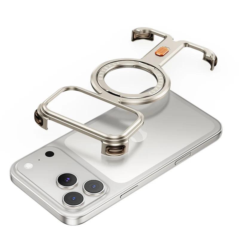 Custodia Minimalista Oatsbasf per iPhone 17 Pro/Pro Max con Supporto Girevole a 360° Copertura Senza Cornice Metallica Ricarica Wireless Magsafe