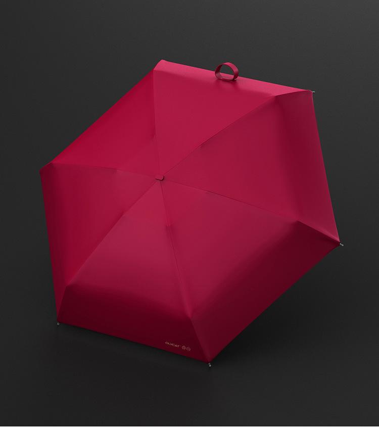 Guarda-chuva Feminino OLYCAT: Uso Duplo, Proteção UV, Portátil, Design Compacto Dobrável em Cinco Partes para Sol e Chuva com Revestimento Preto.