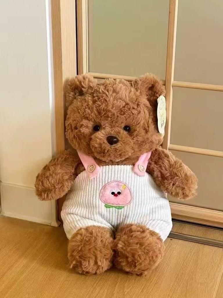 Plush Bear Teddy Toy With Overalls Soft Stuffed Animal Gift For Children