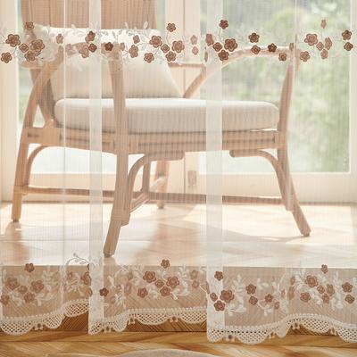Cortina Transparente Bordada en Relieve Trébol de Cuatro Hojas Pantalla para Ventana Dormitorio Pastoral Sala de Estar Decoración Ventana Mirador Retro