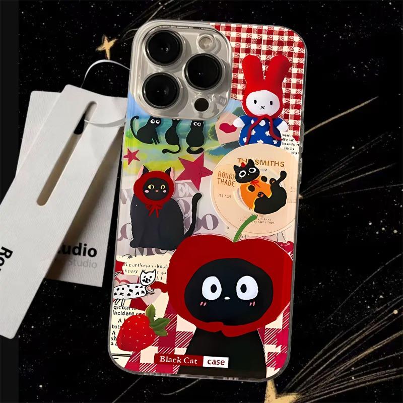 Cute Naughty Cat Cartoon Korean Phone Case For iPhone 16 15 14 13 12 11 Pro Max 14 15 16 Plus Kawaii Soft Cover Shockproof