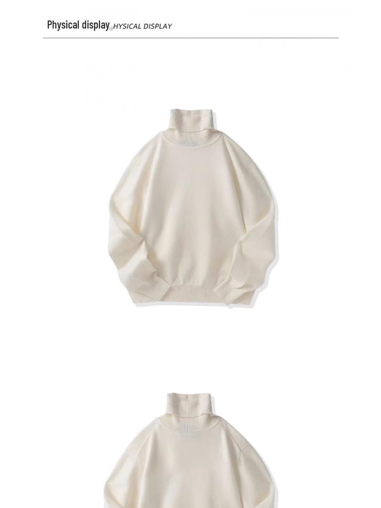 Men's Loose Plus Size High Neck Knit Sweater - Solid Color, Long Sleeve, Spring/Autumn/Winter