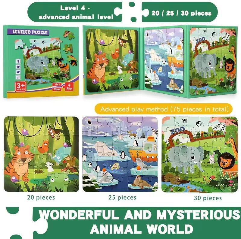 Montessori Magnetic Puzzle Games for Boy Girl Kids Travel Busy Quiet Book Wooden Magnet Jigsaw Puzzle Educational Toys 3 4 5 Y