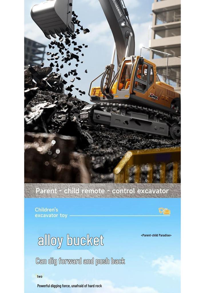 Remote Control Alloy Bulldozer Excavator Toy with Spray Function for Kids