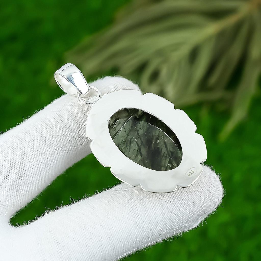 Moss Prehnite Gemstone 925 Sterling Silver Artisan Anniversary Bezel New Pendant