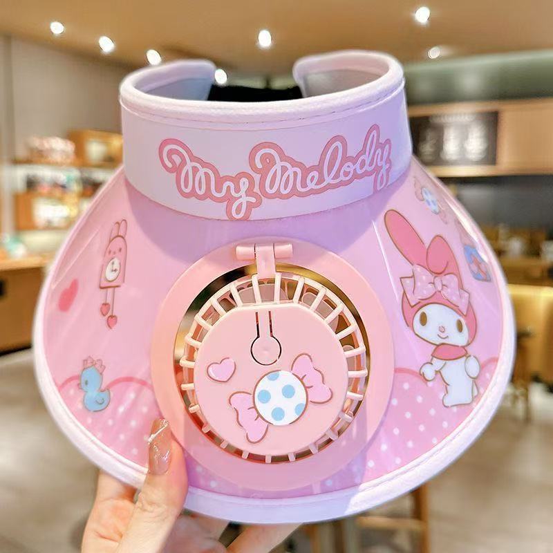 Cappello ventilato estivo per bambini USB Ricaricabile simpatico cartone animato cappello da sole a tesa aperta per ragazzi e ragazze con protezione UV