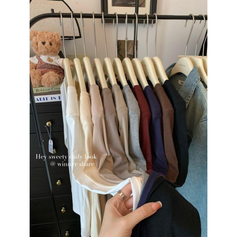 Simple Basic Pure Color All-Matching round Neck Pullover Long Sleeves T-shirt Female Autumn Soft Glutinous Inner Bottoming Shirt Ins Tops