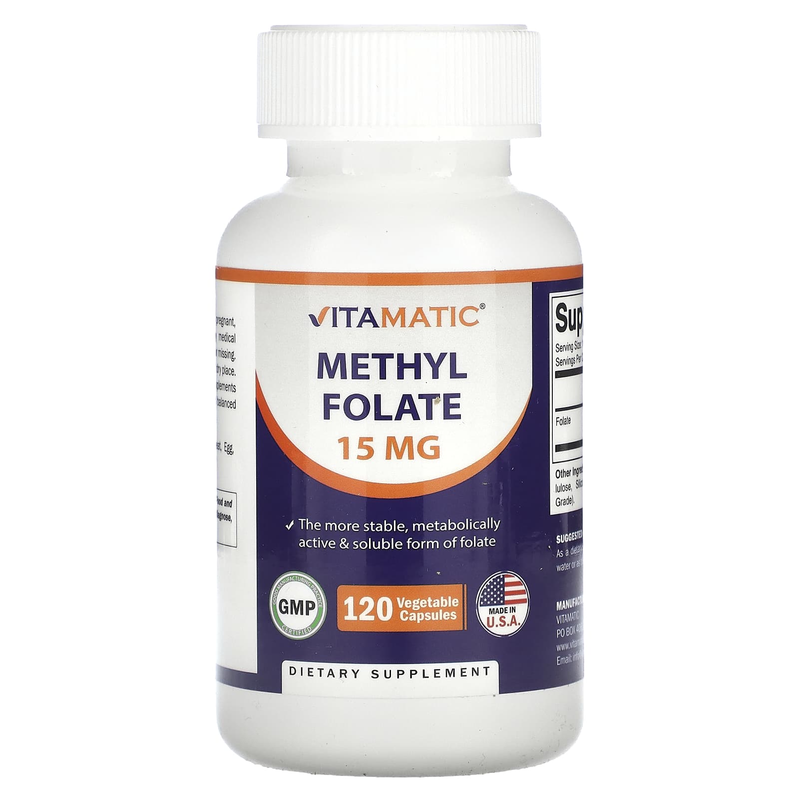 

Vitamatic, methyl folate, 15 mg, 120 vegetable capsules