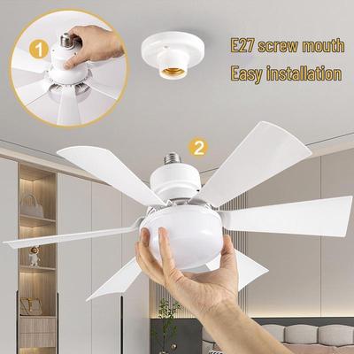 Six-Leaf Flower Pattern Ceiling Fan Light with Removable Blades, E27 Base, Ideal for Bedroom & Living Room.