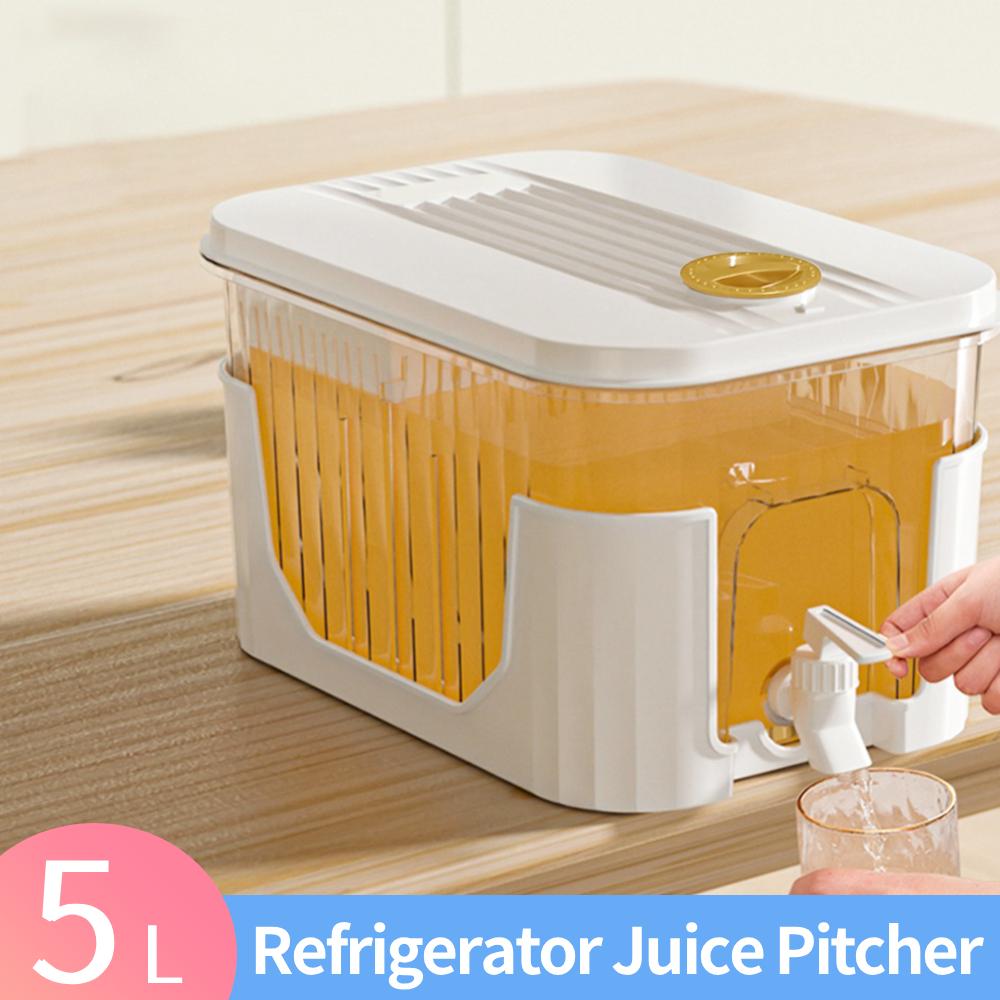 5L Water Pitcher with Faucet Refrigerator Juice Pitcher Home Plastic Beverage Dispenser for Iced Tea Lemonade Fridge Bar Party