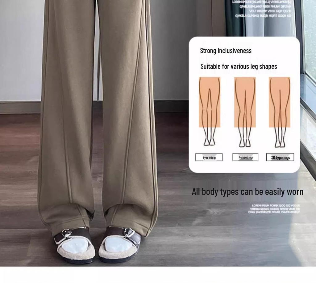 Banana Wide-Leg Women's Fleece-Lined Sweatpants - Autumn Winter 2025 Collection: Thick, Warm, Straight-Leg Pants.