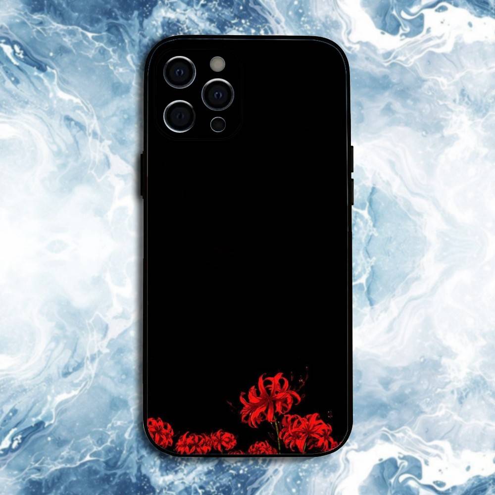 Red Spider Lily Flower of Hell Phone Case For iPhone17,16,15,14,13,12,11 Plus,Pro Max, Soft Silicone Black Cover