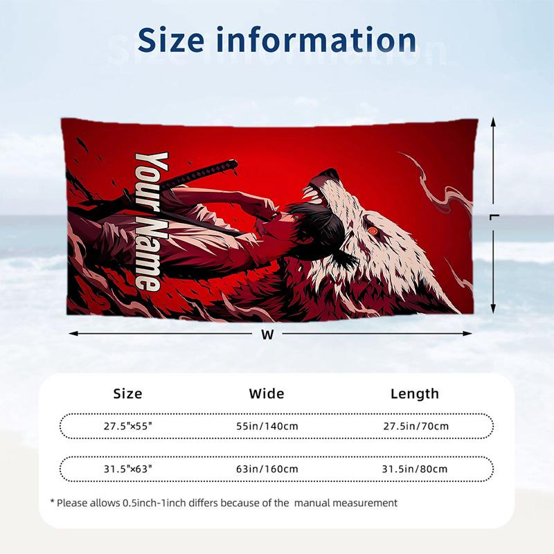 Chainsaw Man Beach Towel, Personalized Custom Name Text, Quick Dry Large Absorbent Towel For Beach Pool