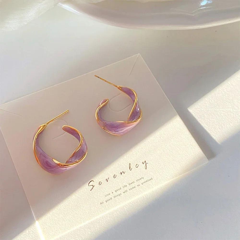 New Fashion Lavender Purple Earrings Metal Golden Twisted Art Line  Stud  For Girls  Jewelry Gifts earrings for women