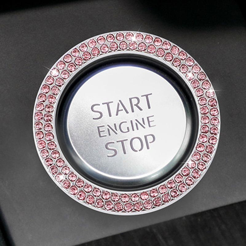 Car One-Click Engine Start Stop Switch Button Cover Double Crystal Rhinestone Sticker Ignition Start Switch Protector Ring