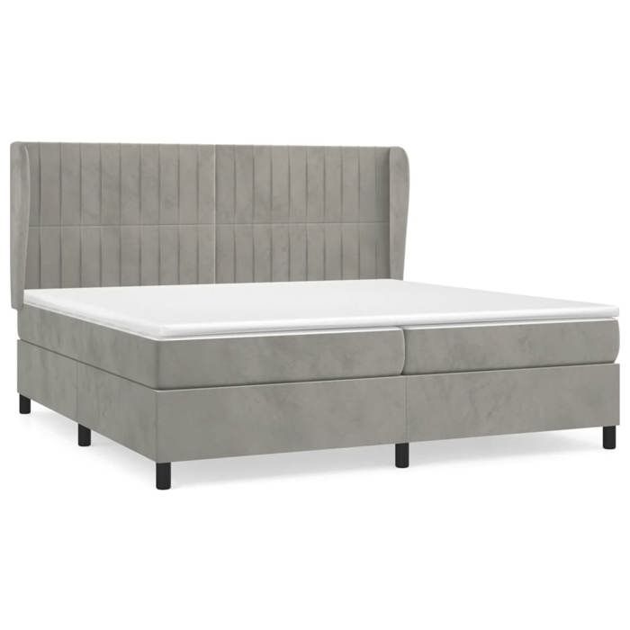 Lit avec sommier et matelas - Maison Exclusive - 200x200cm - Velours gris clair - Tête de lit réglable