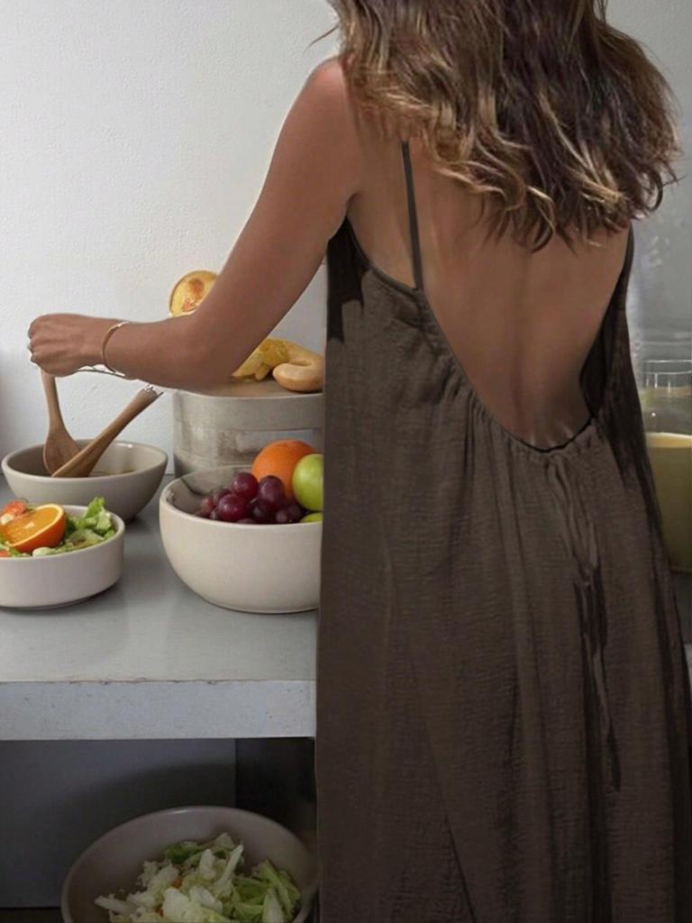 2025 Długa Sukienka Wakacyjna dla Kobiet na Ramiączkach Spaghetti, Bez Pleców, Luźna