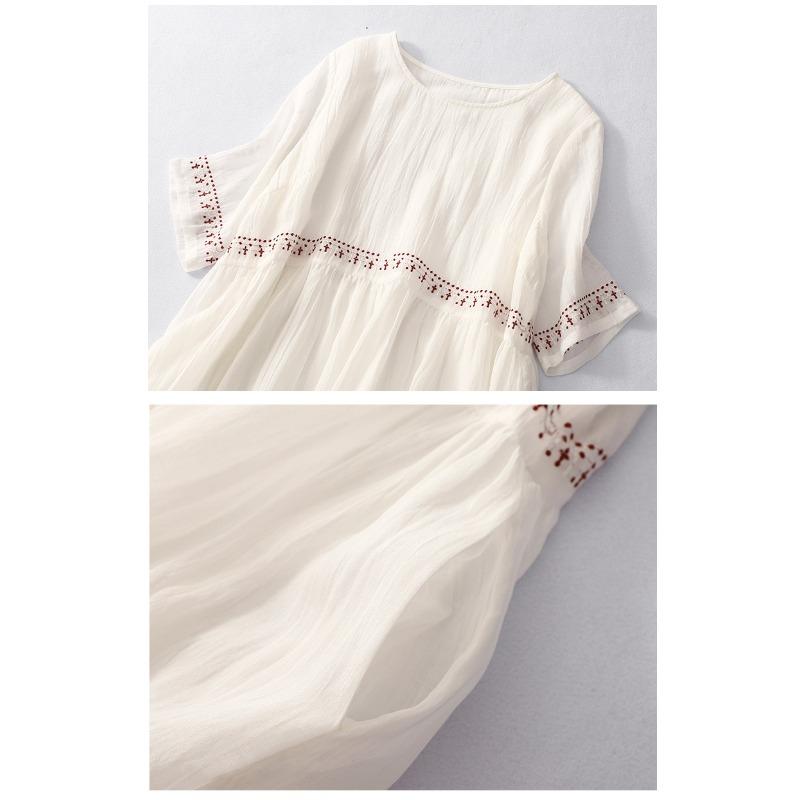 YYFS Women's Fashion Summer Spring Solid Color Print 1/2 Sleeves O-Neck Loose Waistline Casual Dresses