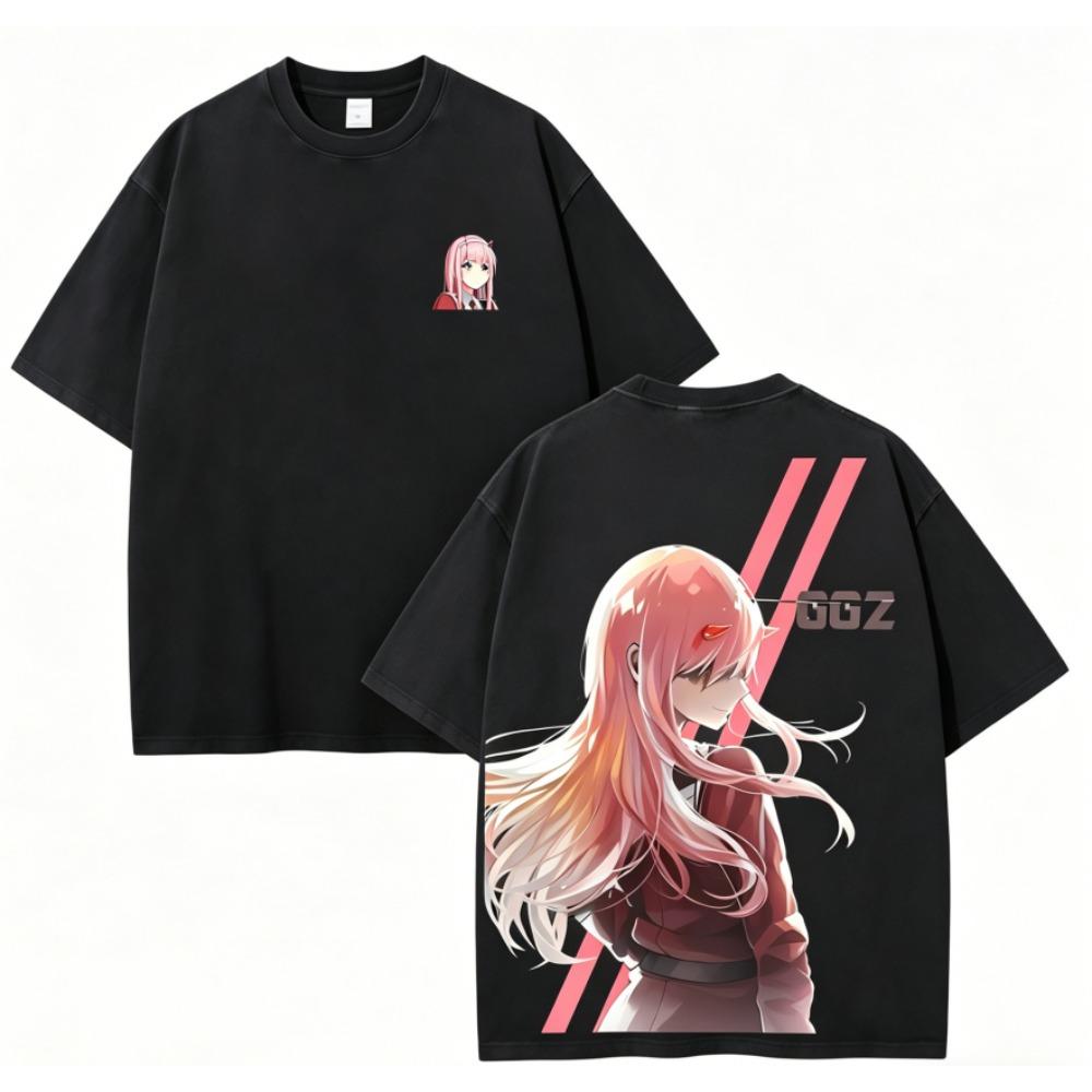 DARLING in the FRANXX Zero Two Anime Lover Washed T-shirt Year round clothing high quality personality Clothes Plus Size Unisex New Model Couples tee