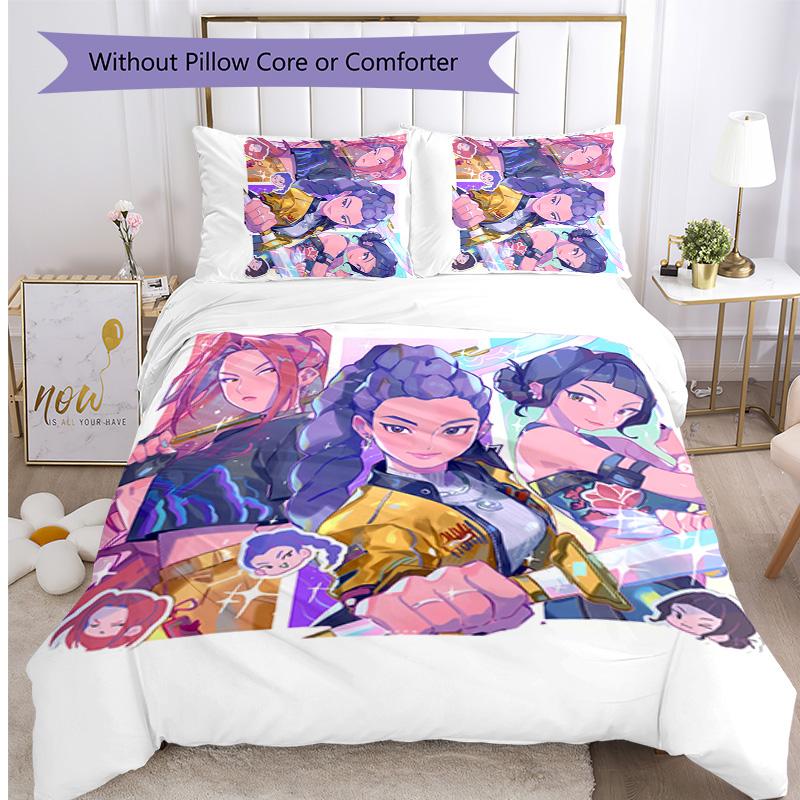 Kpop Demon Hunters Pattern Printed 3PCS Bedding Set, Soft Skin-Friendly Washable Duvet Cover & Pillowcases Set