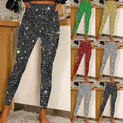 Damenmode Paillettenhose Hohe Taille Glitzernd Lässig Basis Slim Hose