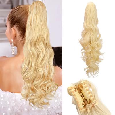 Synthetic Thick Drawstring Claw In Ponytail Extensions Long Wavy Ponytail Hairpiece For Women Daily Cosplay Party Wear