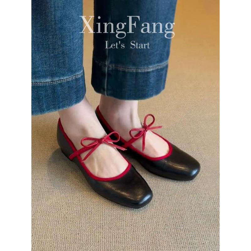 Sheepskin version retro flat-soled leather shoes ballet single shoes women's shallow mouth soft sole one pedal Mary Jane shoes