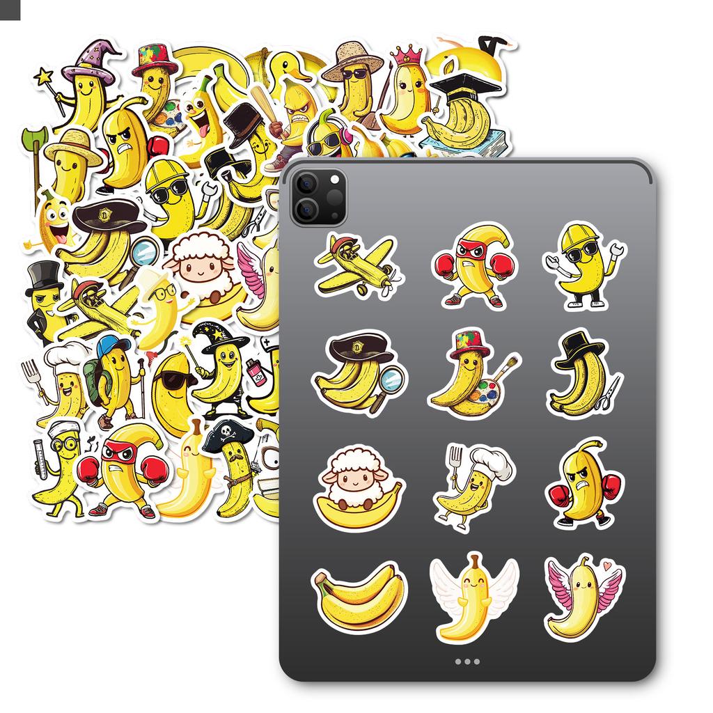 50 Fun Cartoon Banana People Stickers Different Expressions Creative Laptop Handbook Material Decoration