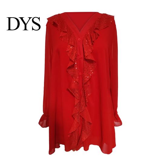 Loose Fit Women Top Shirt V-Neck Long Sleeve Ruffle Trim Chiffon Single Comfortable Blouse Breasted Solid Color Regular Casual Tops