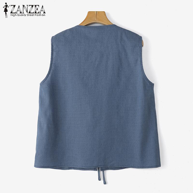 ZANZEA Women Summer Lace Up V-Neck Casual Sleeveless Vest Tops