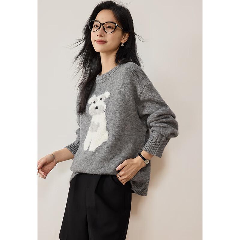 VICTORIA&VERA Women's Puppy Jacquard Knit Sweater