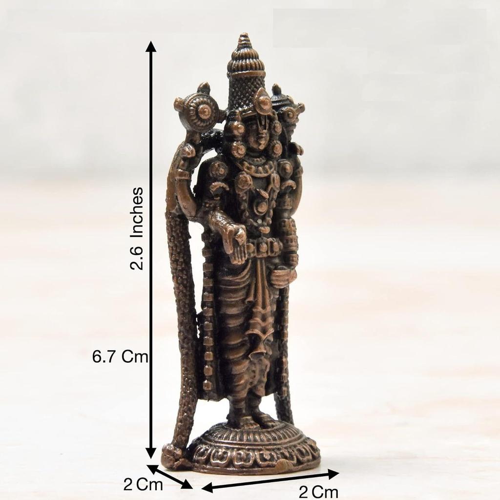 Handmade Copper Balaji Idol | 2.6 Inches |  Patina Antique Finish | Lord Venkateswara Murti for Puja & Home Décor