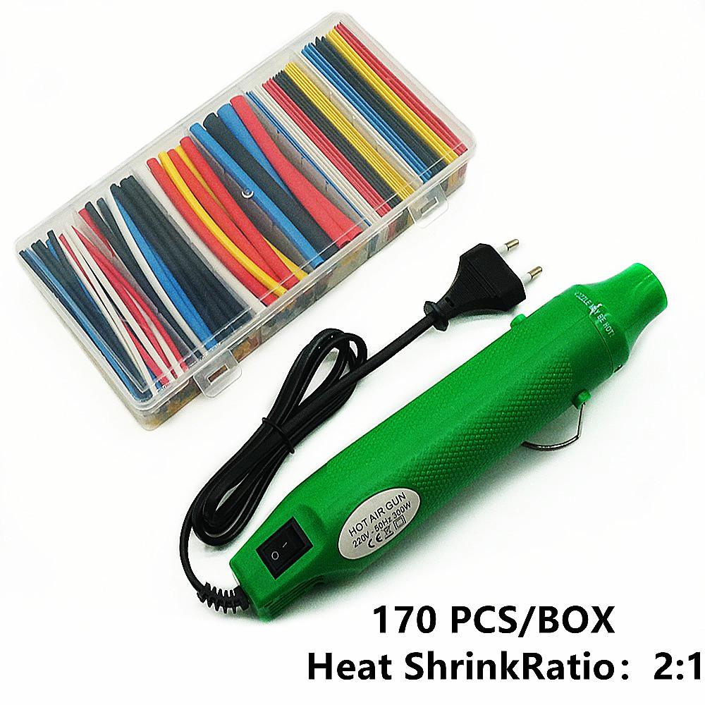 

Міні-теплова гармата 220 В і поліолефінова термозбіжна трубка Різноманітна ізоляційна термозбіжна трубка 2:1 дротяний кабельний рукав зелений