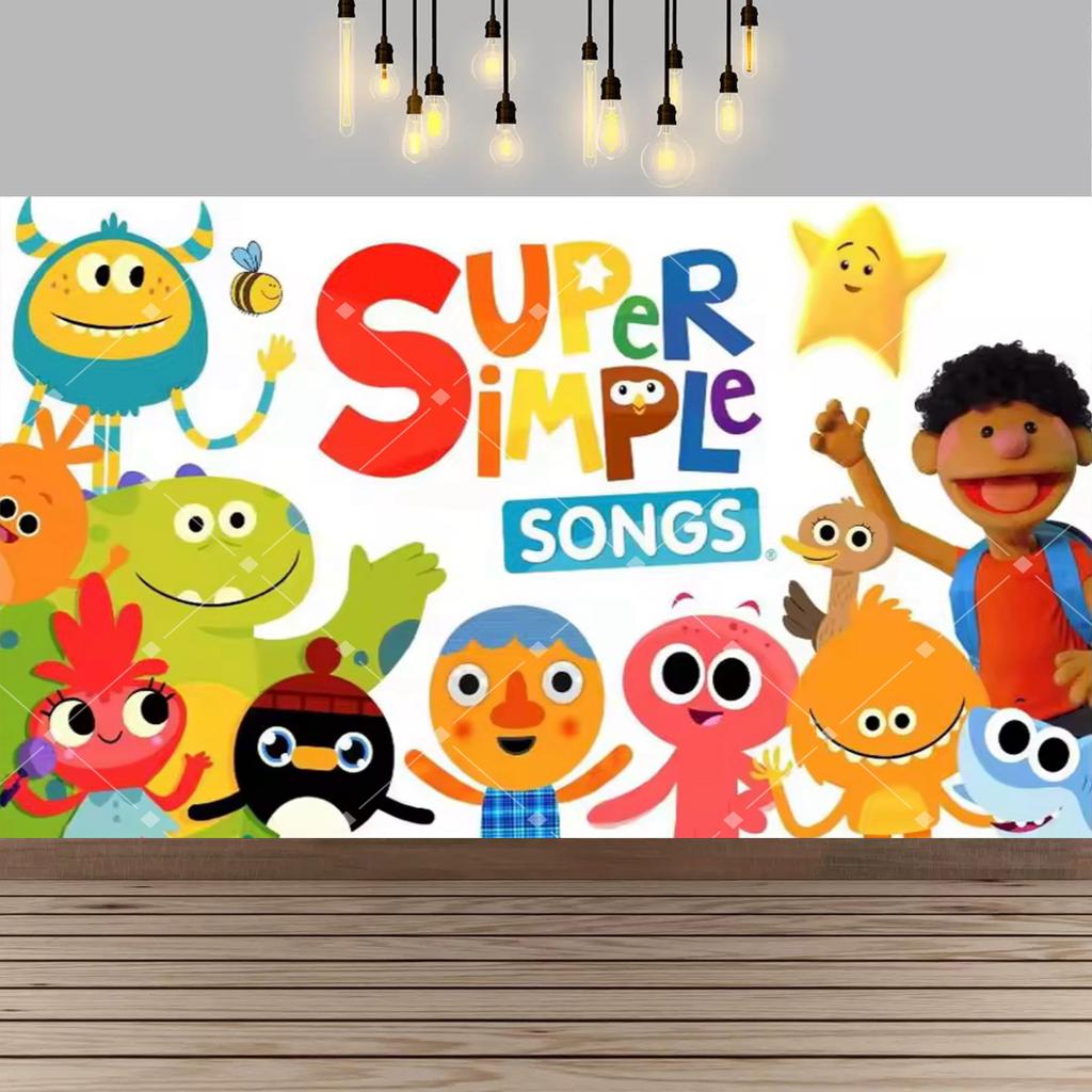 Background with Super Simple Songs, Photo Banner with Cartoon Monsters, Children's First Party Decoration, Photo Booth Accessories