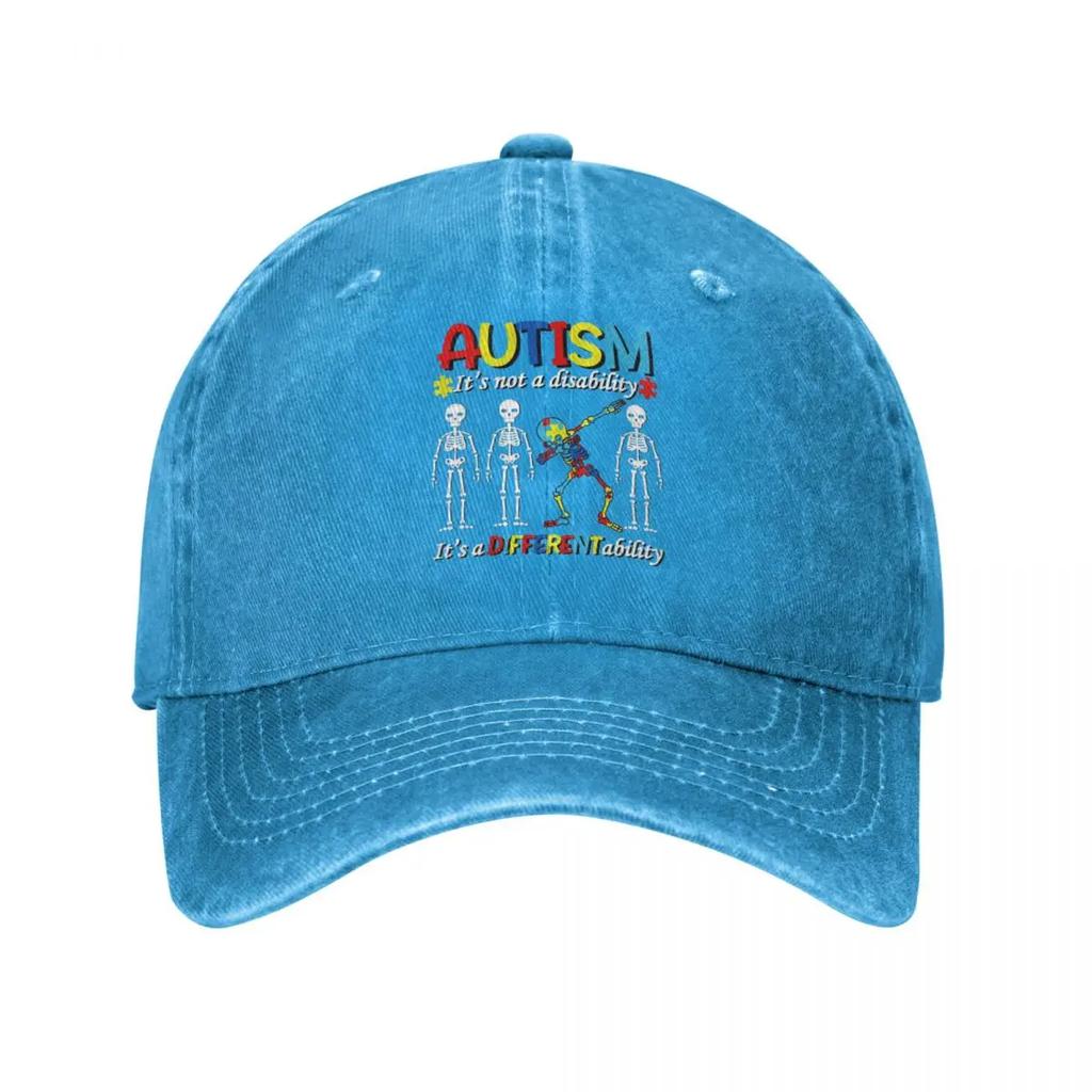 Autism Skeleton Dabbing Baseball Caps Distressed Denim Sun Cap It's A Different Ability Awareness Outdoor Summer Caps Hat