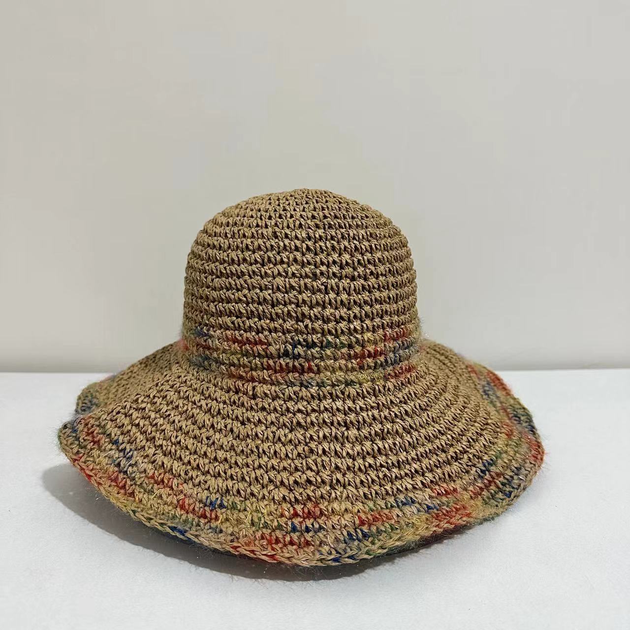 

Straw bucket hat summer breathable face small bucket hat big brim sunshade sunscreen seaside vacation straw hat M（56-58cm） верблюд