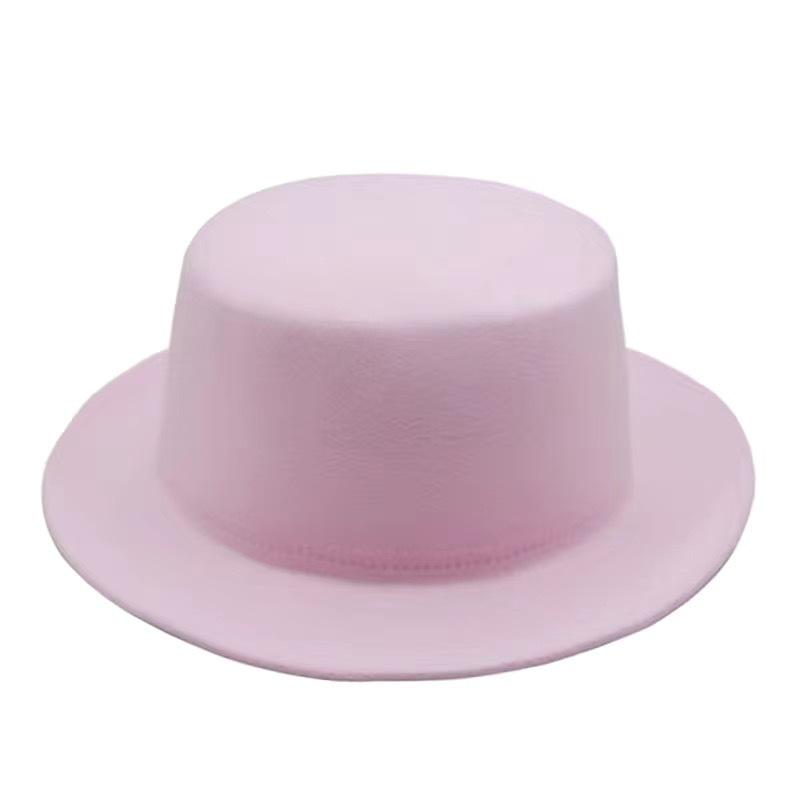 Retro British Style Pure Black Flat Top Top Hat Couple Men and Women Gentleman Hat Spring and Autumn Performance Small Brim Woolen Thermal Hat