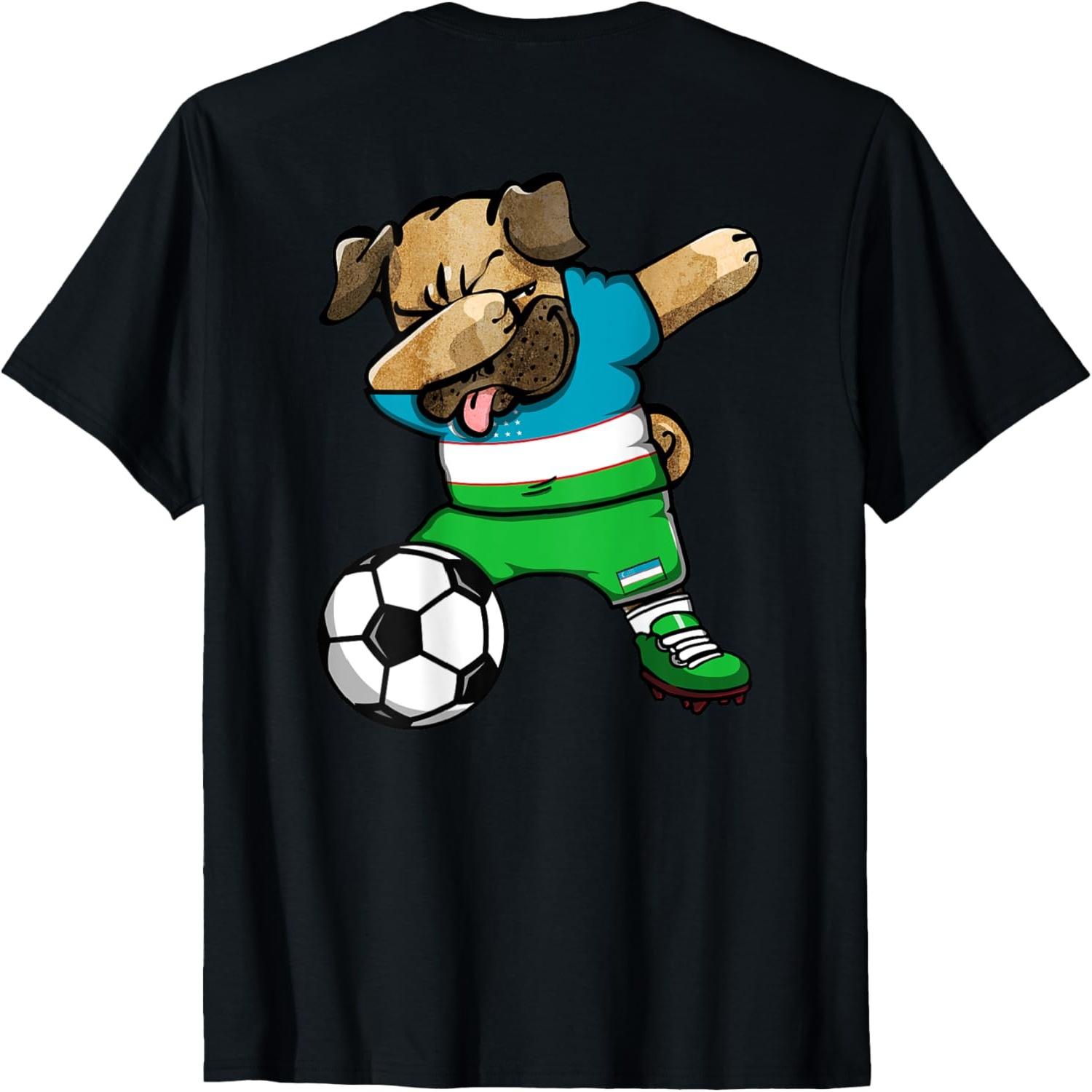 Dabbing Pug Uzbekistan Soccer Lover Jersey Uzbekistani Sport T-Shirt S