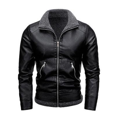 Herbst und Winter Leder Herren Frühling und Herbst Neu Revers Plus Samt Pelz Einteilige PU Jacke