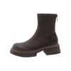New thick-soled elastic thin boots single boots women's Martin boots leather British style retro round head brown velvet short boots