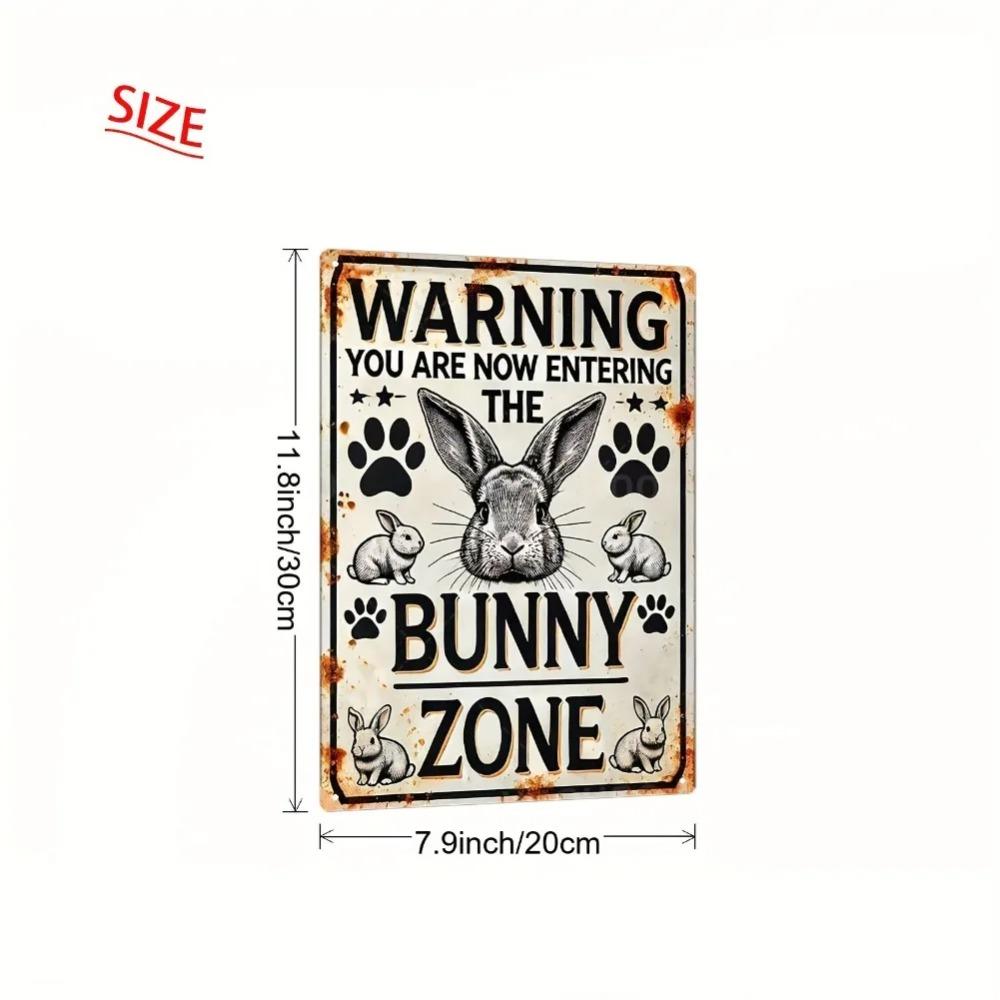 Bunny Zone Retro Metal Sign 2D Flat Iron Wall Plate with Rabbit Patterns Home Bar Man Cave Decor