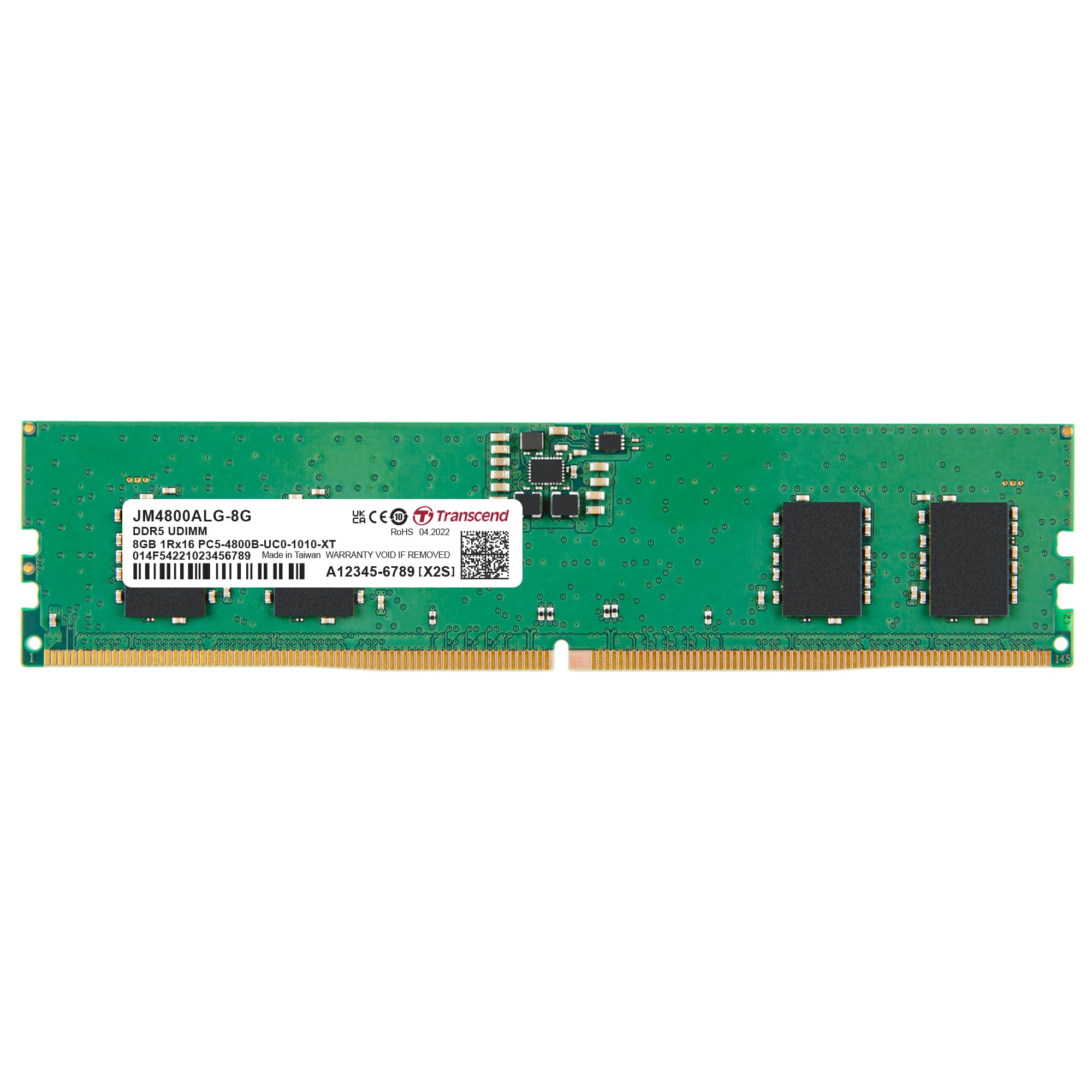 

Transcend Japan Desk Top PC Memory 8GB 288pin 1Rx16 CL40 Lifetime Warranty PC5-38400 (DDR5 4800) 1.1V U-DIMM (1Gx16)x4 JM4800ALG-8G