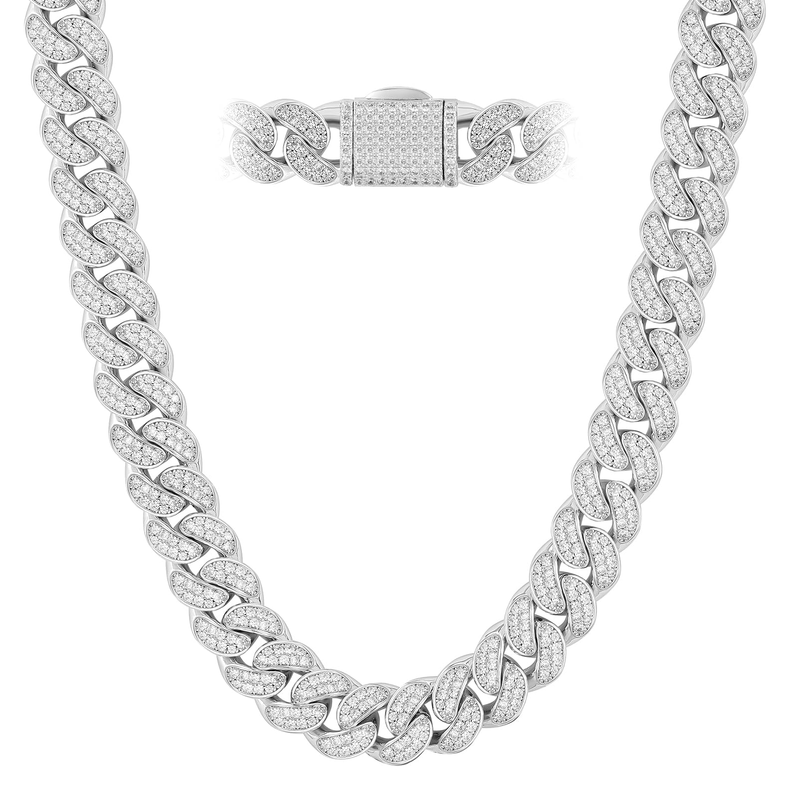 

Ожерелье-цепочка KRKC&CO с цирконием и майамской кубинской цепочкой, 12 мм, с покрытием из белого золота, бриллианты CZ, толстое мужское ожерелье, чокер, хип-хоп, танцор,