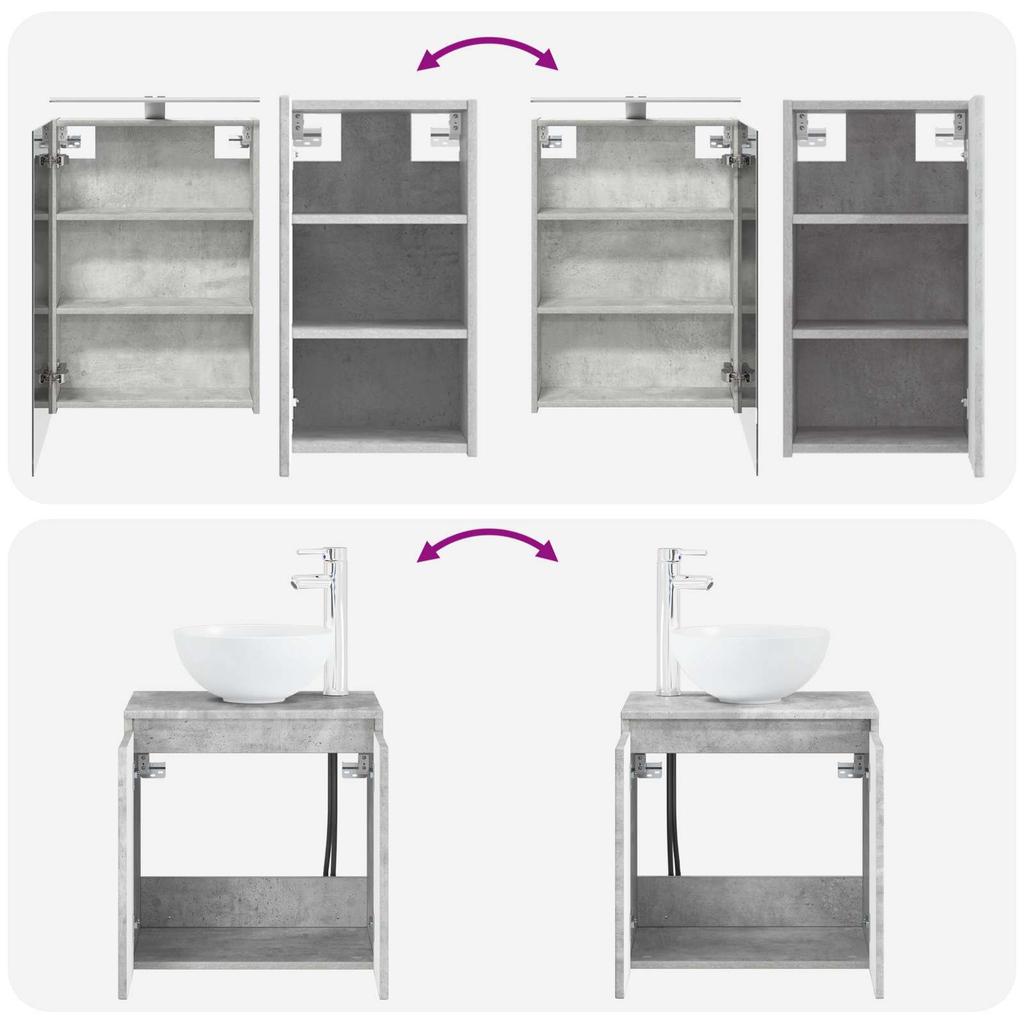 Bathroom Cabinet Set 5 pcs Concrete Grey 50 x 14.5 x 70 cm