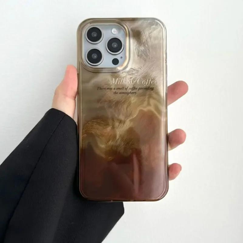 Luxury Coffee Color Blending Gradient Phone Case for IPhone 16 15 14 13 12 11 Pro Max 7 8 Plus X XS SE22 Shockproof Hard Cover