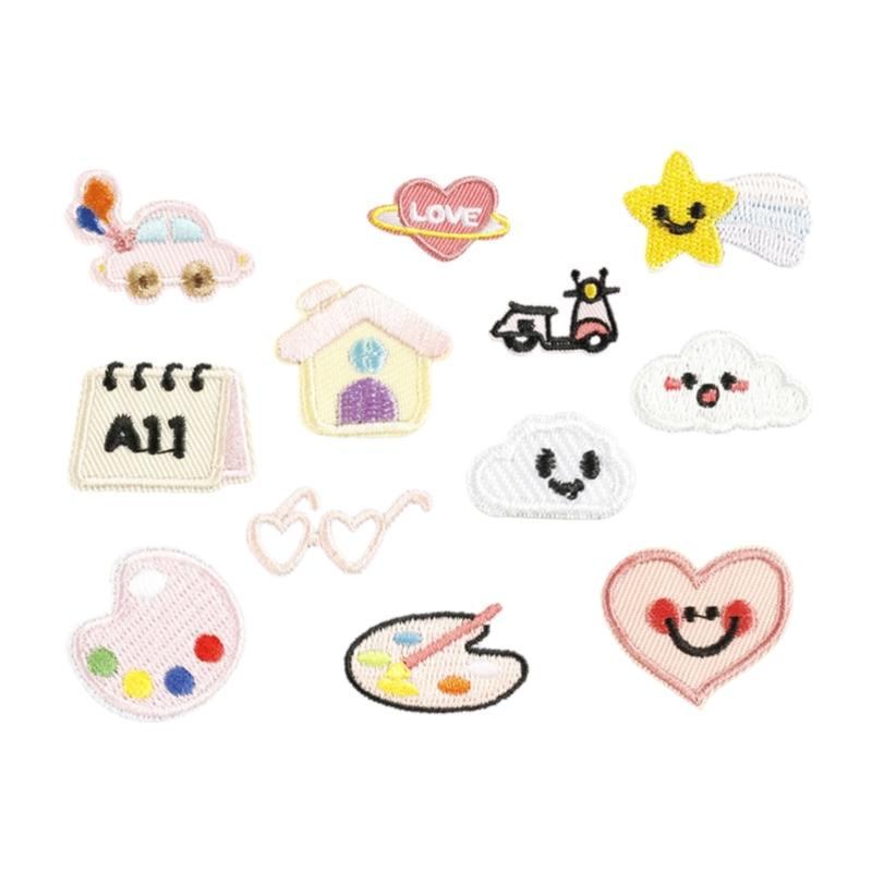 12 Pcs Lovely House Sew On/Iron On Patches Cloud Embroidered Patches Heart Sewing Patches Applique Patches for Bag 1