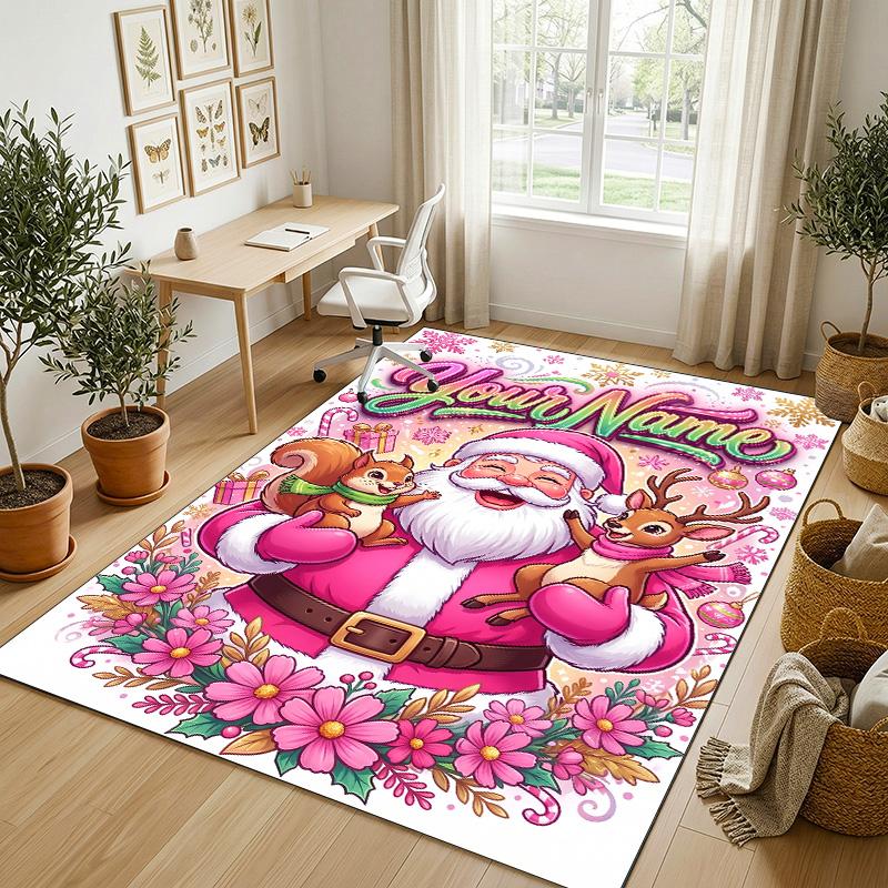Christmas Theme Crystal Velvet Rug Personalized Custom Name Text Soft Floor Mat Home Decor